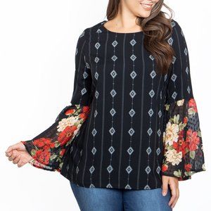 Brand New Gorgeous Stylish Lightweight Floral Long Bell Sleeve Blouse  - 1XL